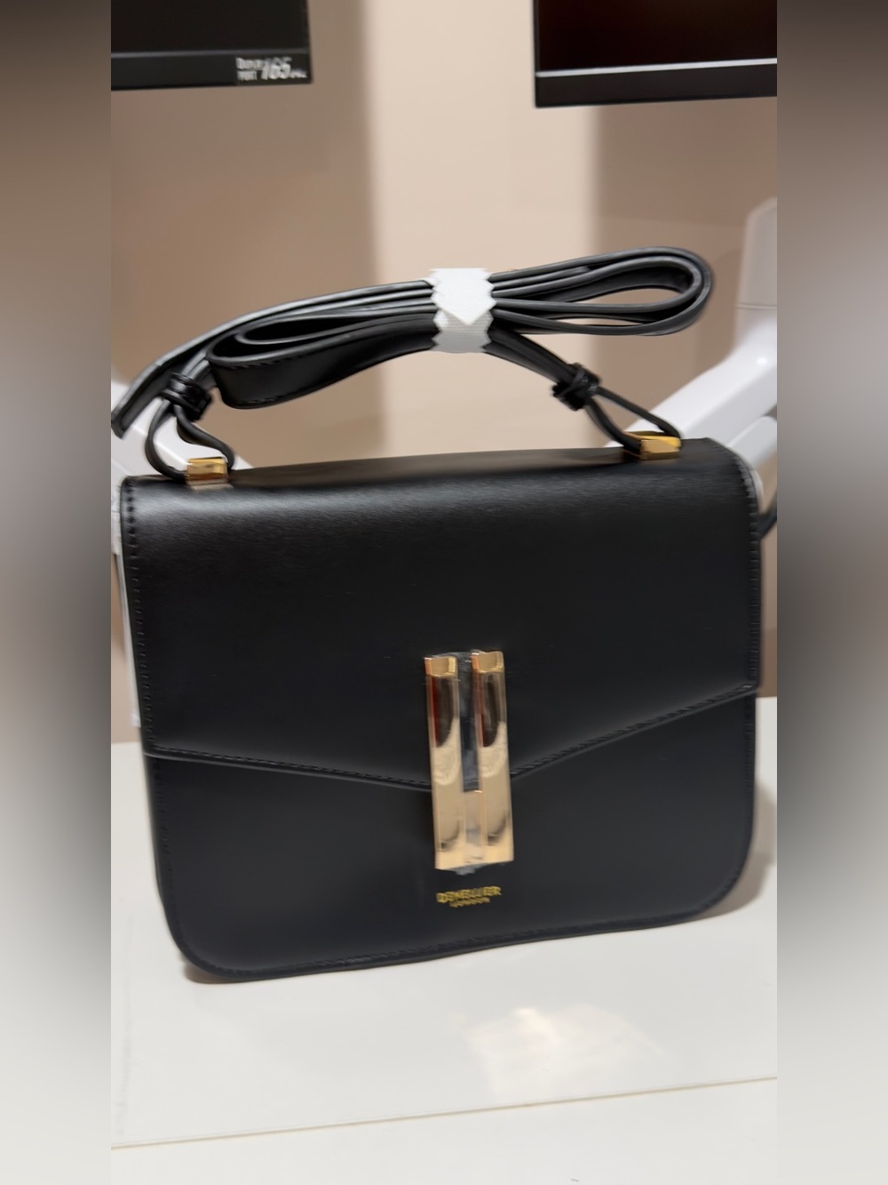 DeMellier Black Leather Crossbody with Gold Hardware